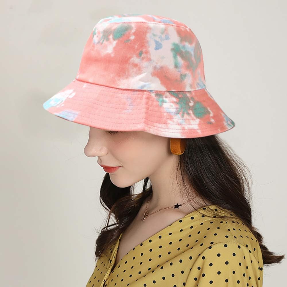 XYIYI 2Pcs Cute Bucket Hat Funny Beach Fishing Hats for Women, Reversible Double-Side-Wear (Cow&Tie Dye)