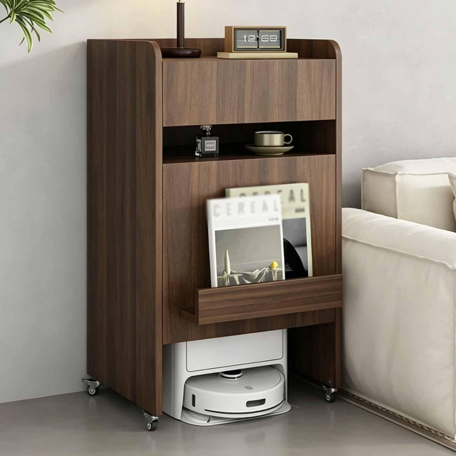 Robot Vacuum Cabinet for Living Room Hidden Robot Vacuum Stand with Wheels