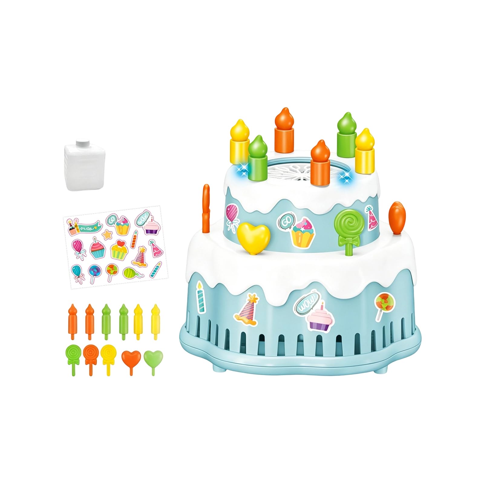 Electric Cake Bubble Machine for Birthday Parties – Automatic Bubble Blower with Music & LED Lights – Cake Shape Bubble Maker with Accessories for Family Gatherings & Celebrations (Blue)