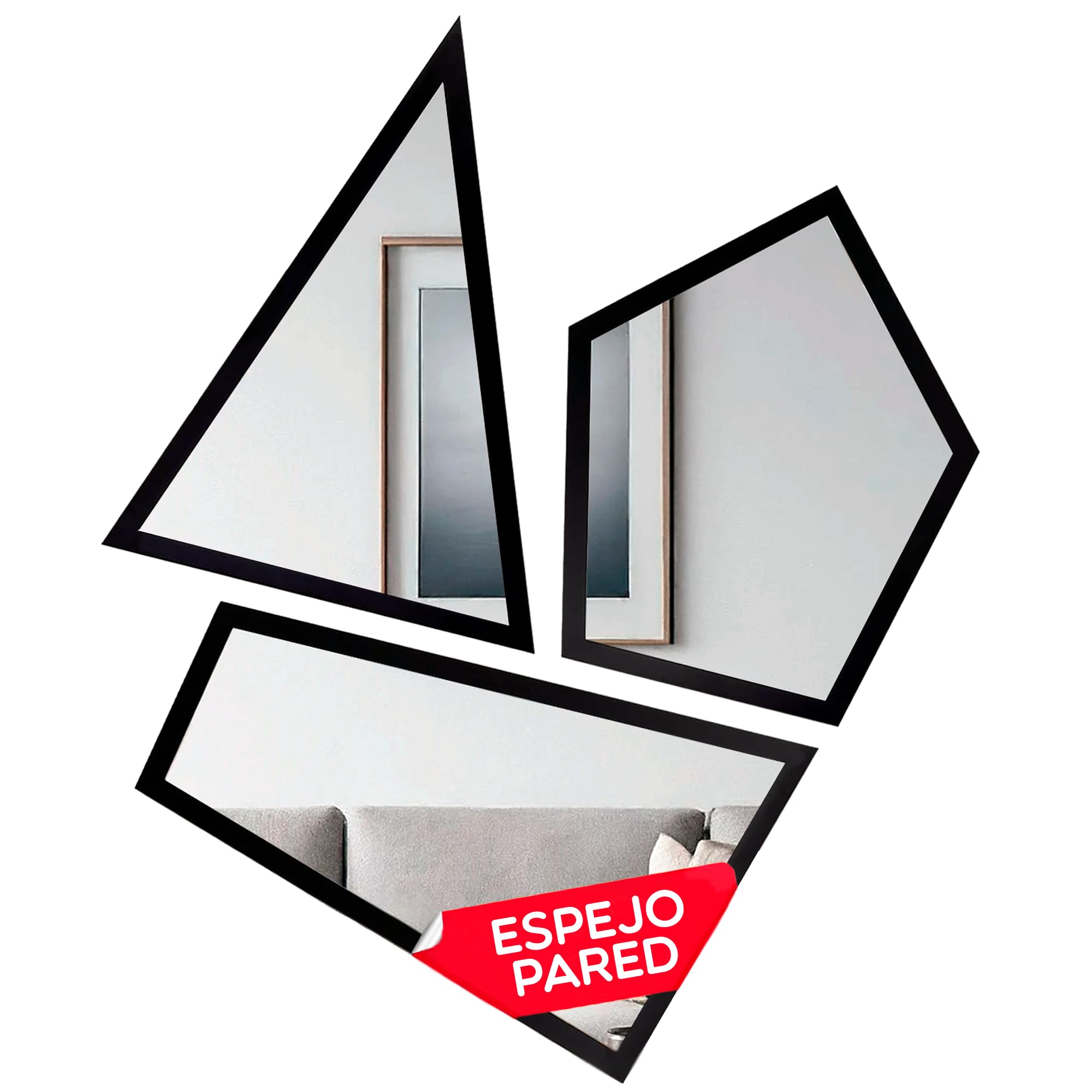 Quelson Espejo pared, Espejo de entrada marco madera negro, Espejo decorativo recibidor set de 3, Espejo para recibidor acrilico, Espejo negro recibidor irrompible, Espejos para recibidores de entrada