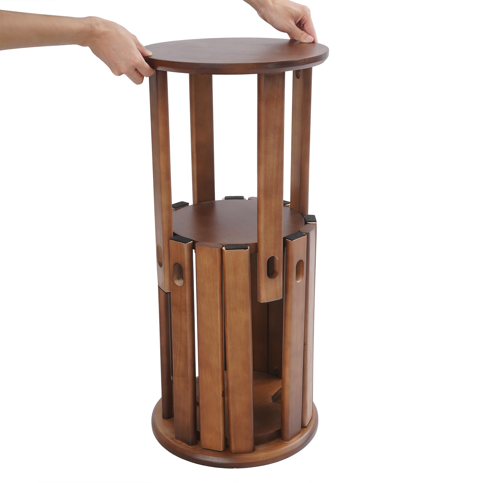 Set di 4 sgabelli impilabili in legno con ruote, per sala da pranzo, comodino rotondo, sgabello da balcone, per cucina, camera da letto, soggiorno (colore noce)
