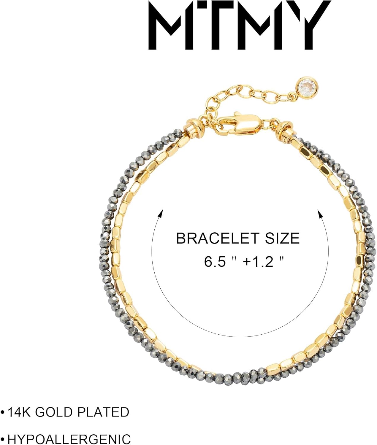 MTMY Gemstone Beaded Bracelets for Women,14K Gold Plated Layered Mixed Natural Stone Beads Chain Bracelets Handmade Jewelry - Image 5