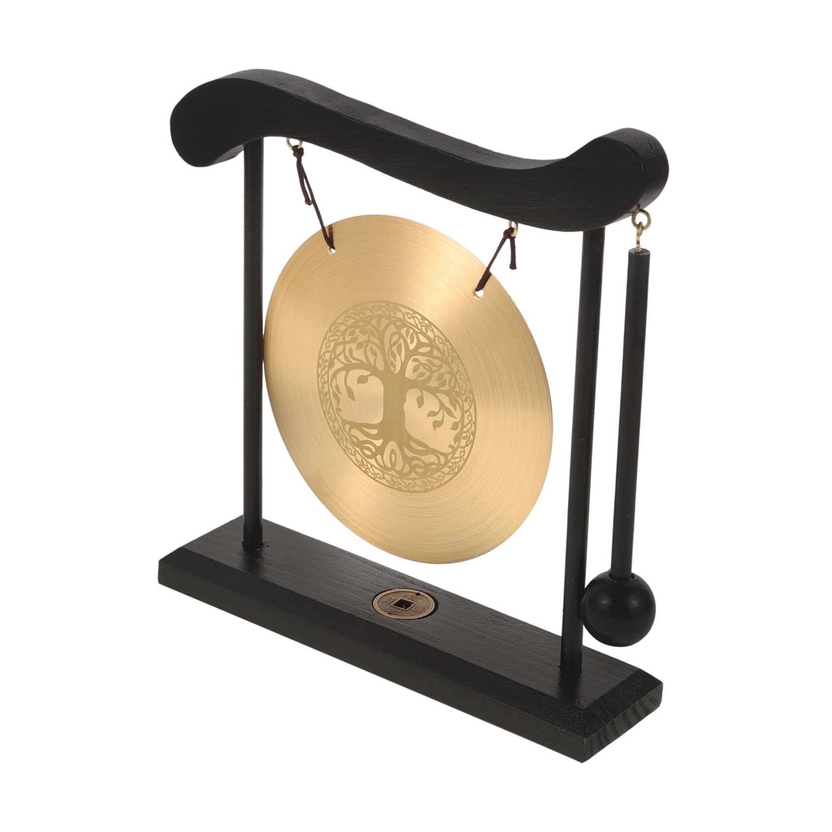 Gong de Aleación Decorativo de Cobre y Madera con Diseño de Árbol Vida para Decoración de Escritorio Interior con Buena Estabilidad y Estilo Creativo Delicado