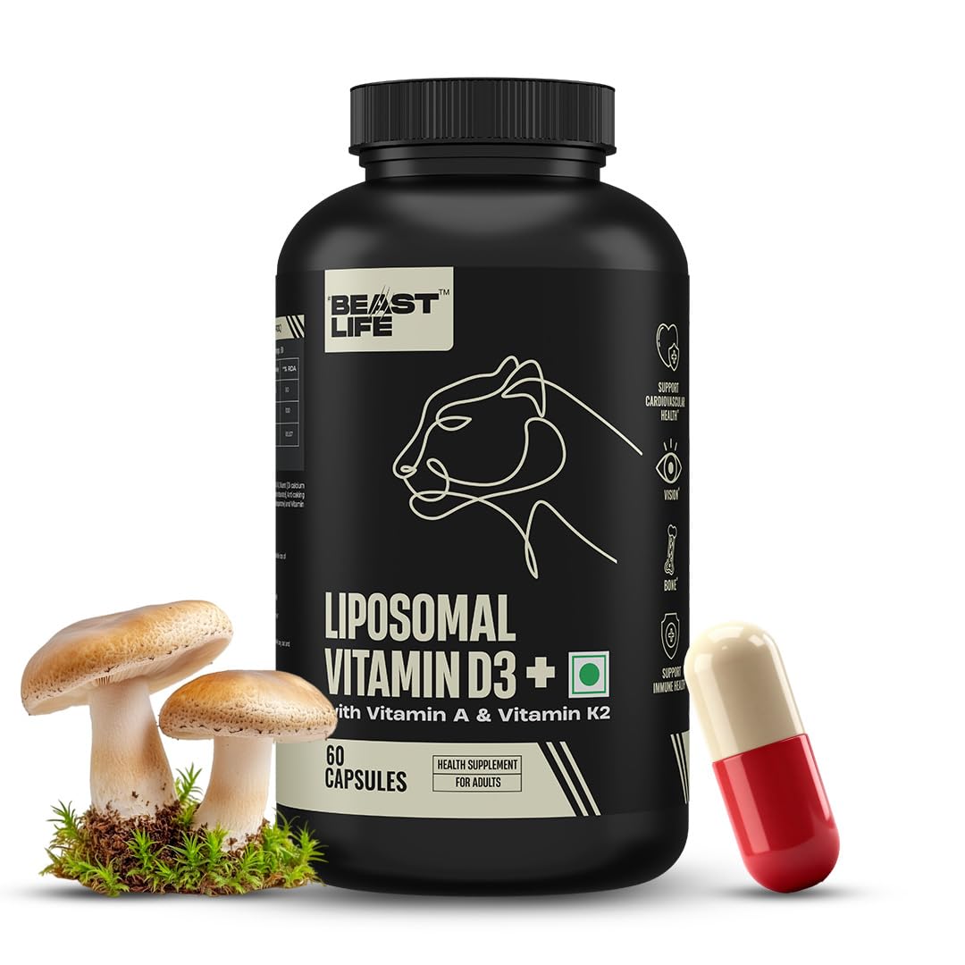 BeastLife Liposomal Vitamin D3 Plus with Vitamin A & Vitamin K2 | for Immune Support, Bone Health & Absorption | Skin Support | Calcium Utilization & Arterial Health |Max Bioavailability | 60 Capsules-image-46
