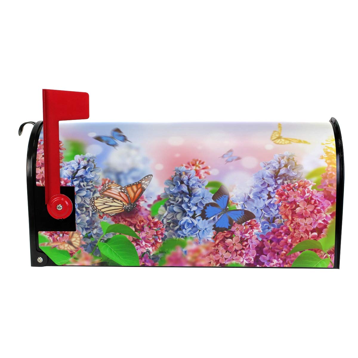 WOOR Spring Lilac Flower and Butterflies Magnetic Mailbox Cover MailWraps Garden Yard Home Decor for Outdoor Standard Size-18