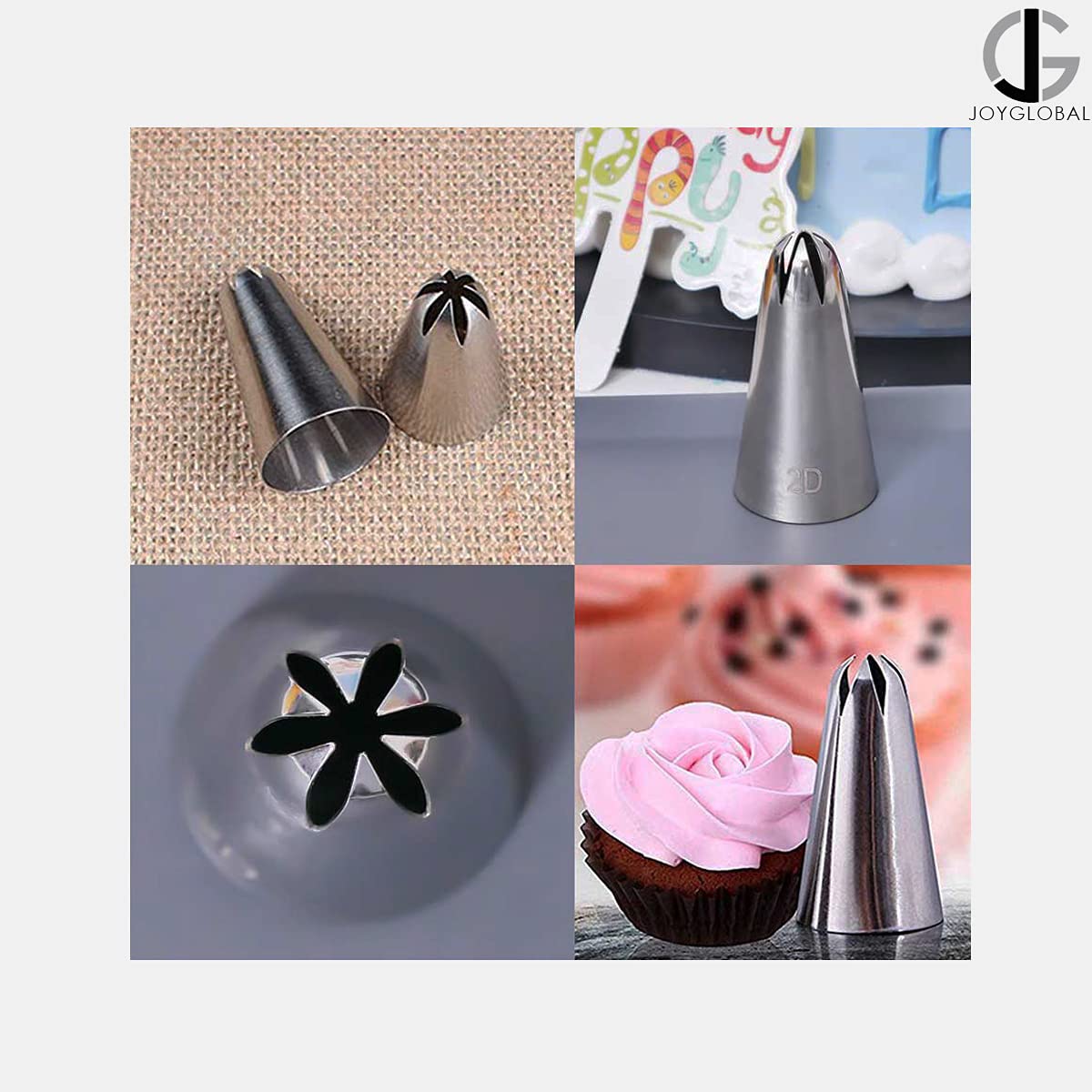JoyGlobal 2D Rose Flower Cream Piping Nozzles Large Size Stainless Steel Cupcake Nozzles Baking Decoration Pastry Tools 1
