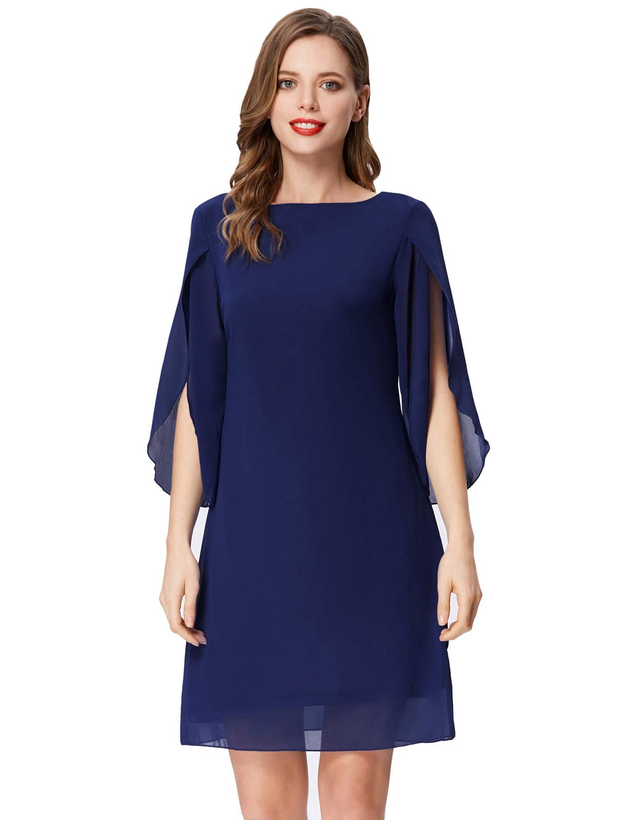 GRACE KARIN Vestido Elegante Mujer Vestido Gasa Manga Corta Casual Gasa Top Cuello Redondo