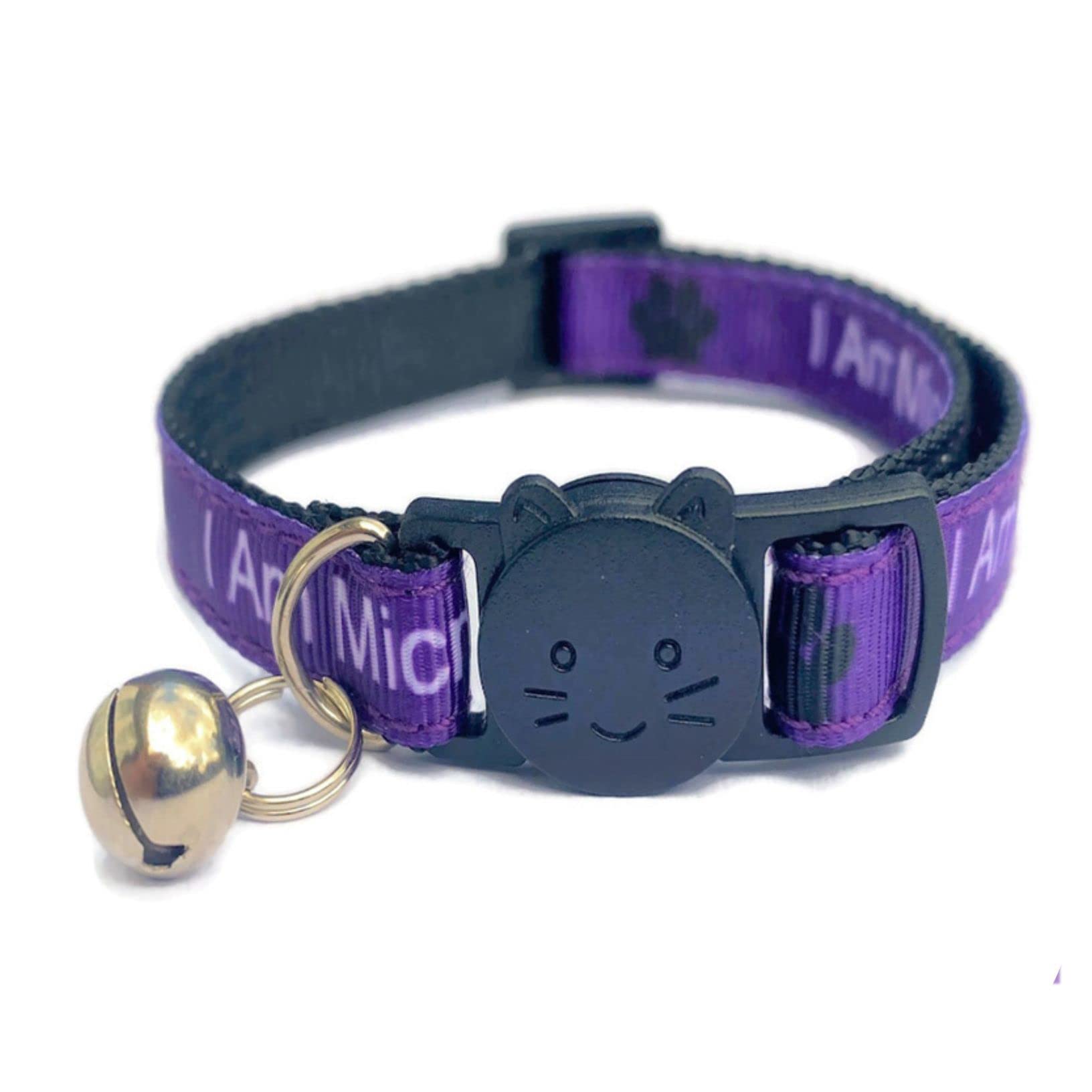 Worded Cat Collars with Bell - Please Do Not Feed Me, I Am Microchipped, 3. Purple, I Am Microchipped, Pack of 1