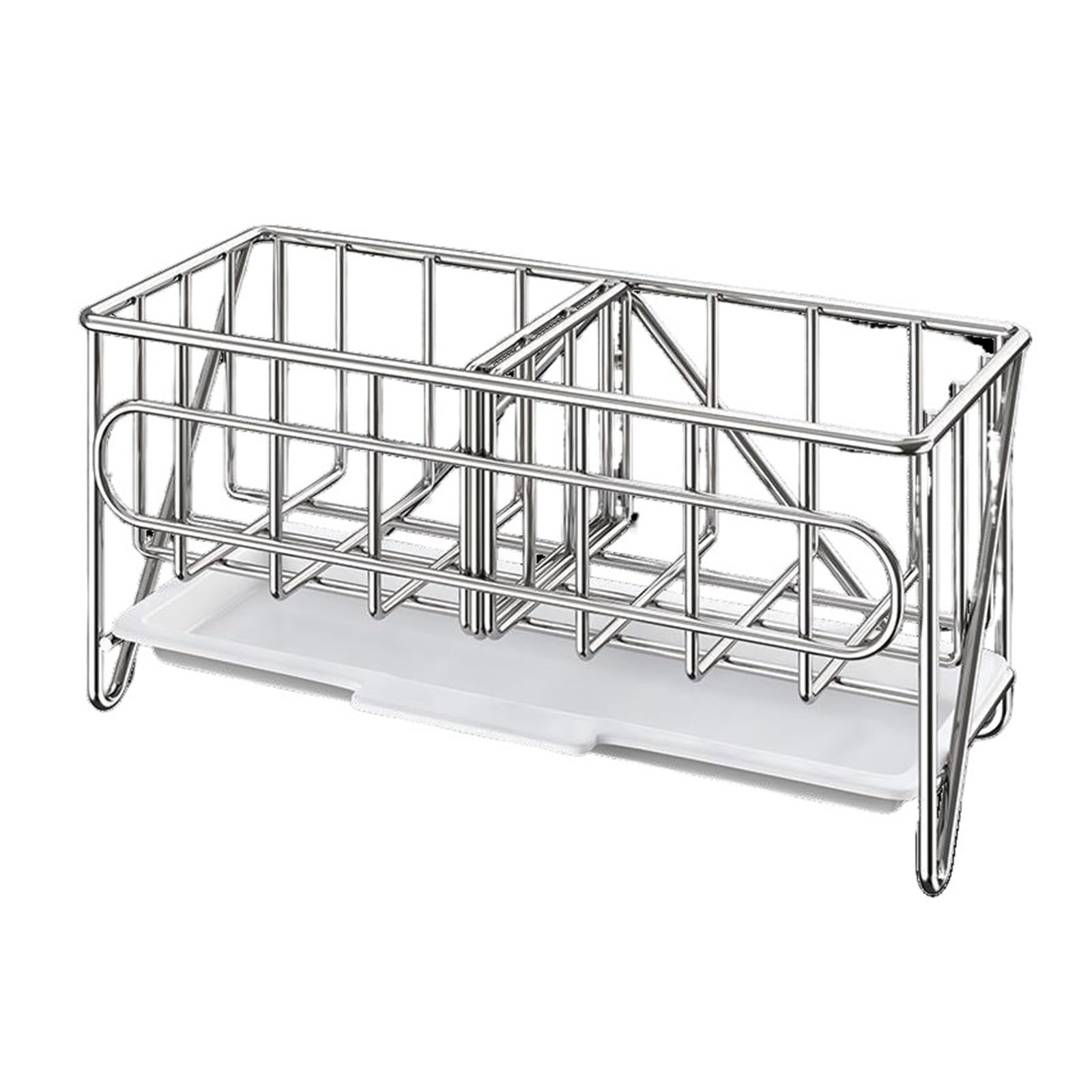 Soap Holder, Stainless Steel Sink Caddy Organizer with Drain Pan for Kitchen Counter