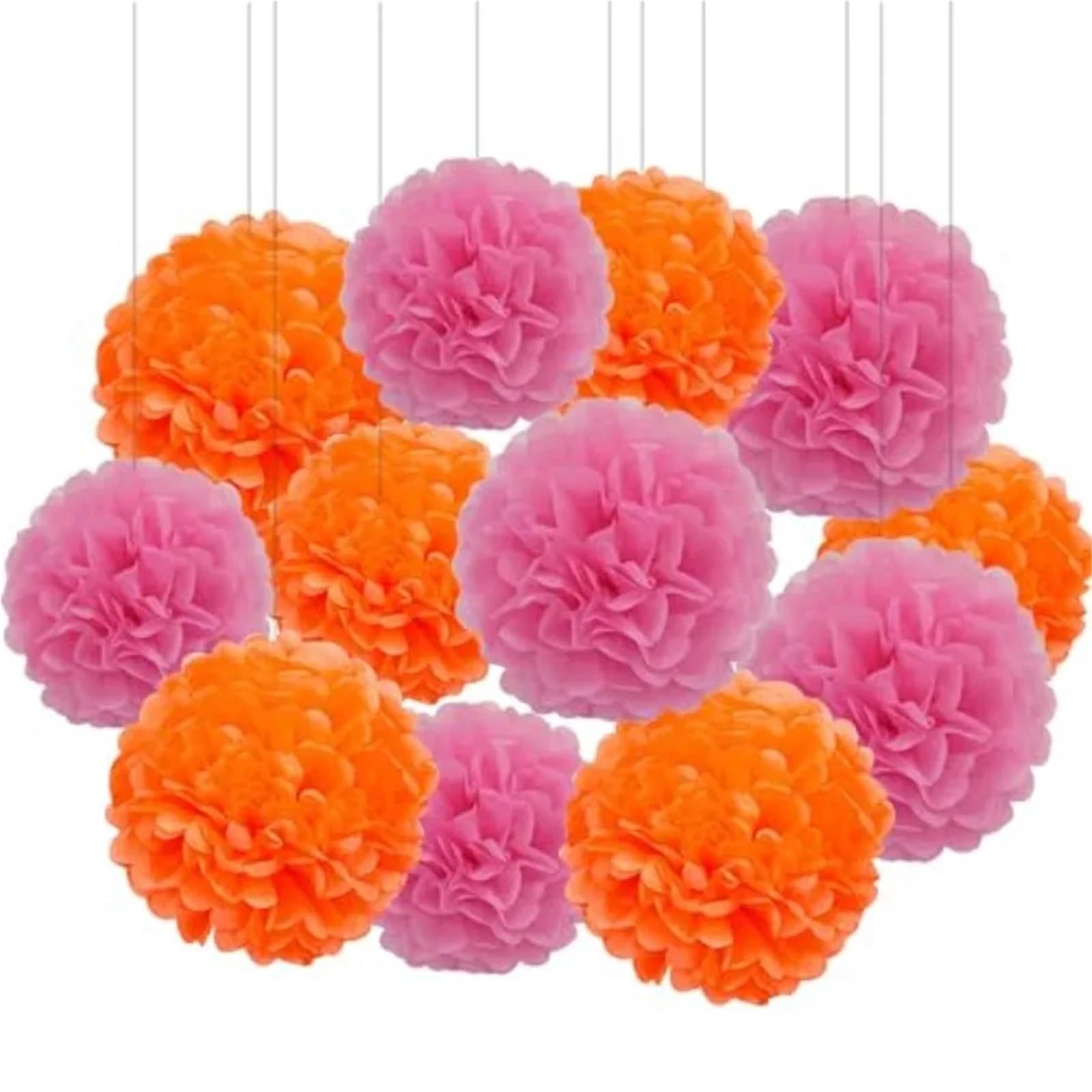 Pompones De Papel 12 Pompones De Papel De Seda for Colgar Bolas De Flores for Decoración De Fiesta De 10 Y 12 Pulgadas(PinkOrange)