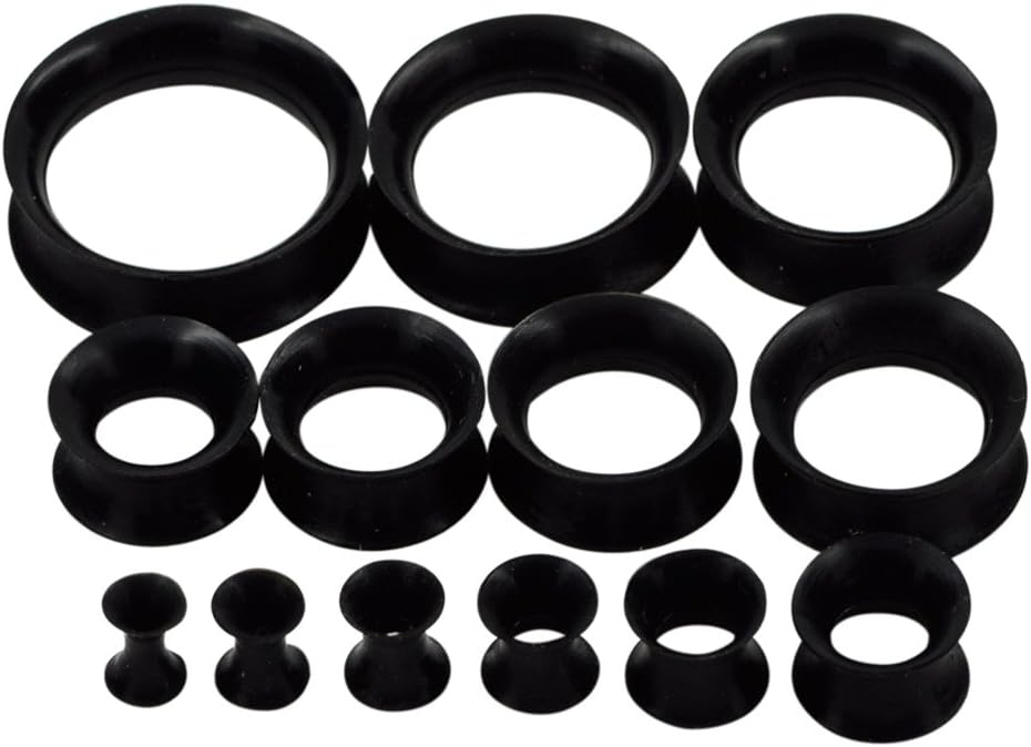 26pcs 8G-1" Thin Thick Silicone Hollow Flexible Soft Ear Tunnels Kit Stretching Set
