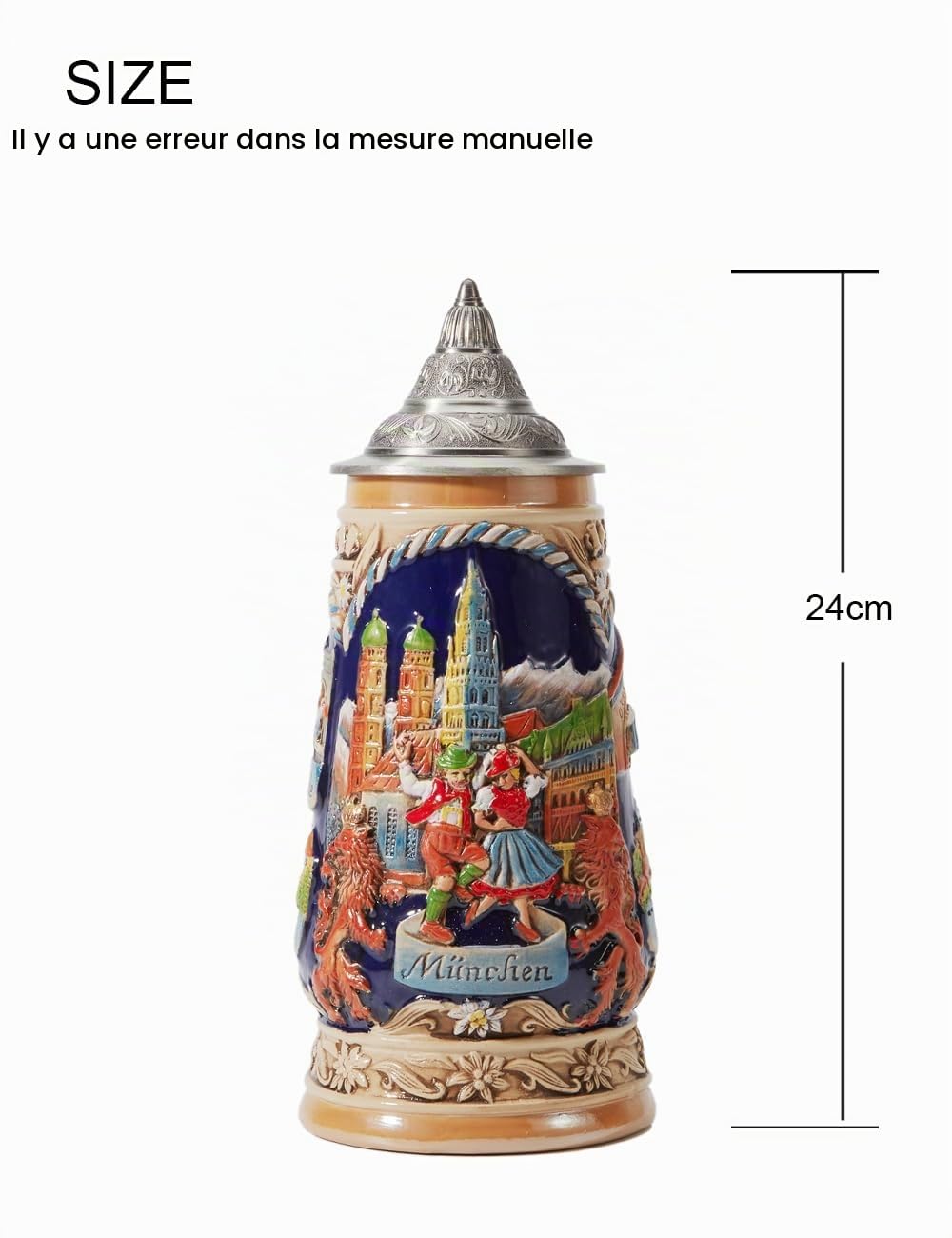 HAUCOZE Chope à Bière Allemande Oktoberfest Viking Bavière Tankard 1.0Liter | Céramique Tasse avec Couvercle Bar Maison Décoration Anniversaire Festival Cadeau pour Homme Père Mari
