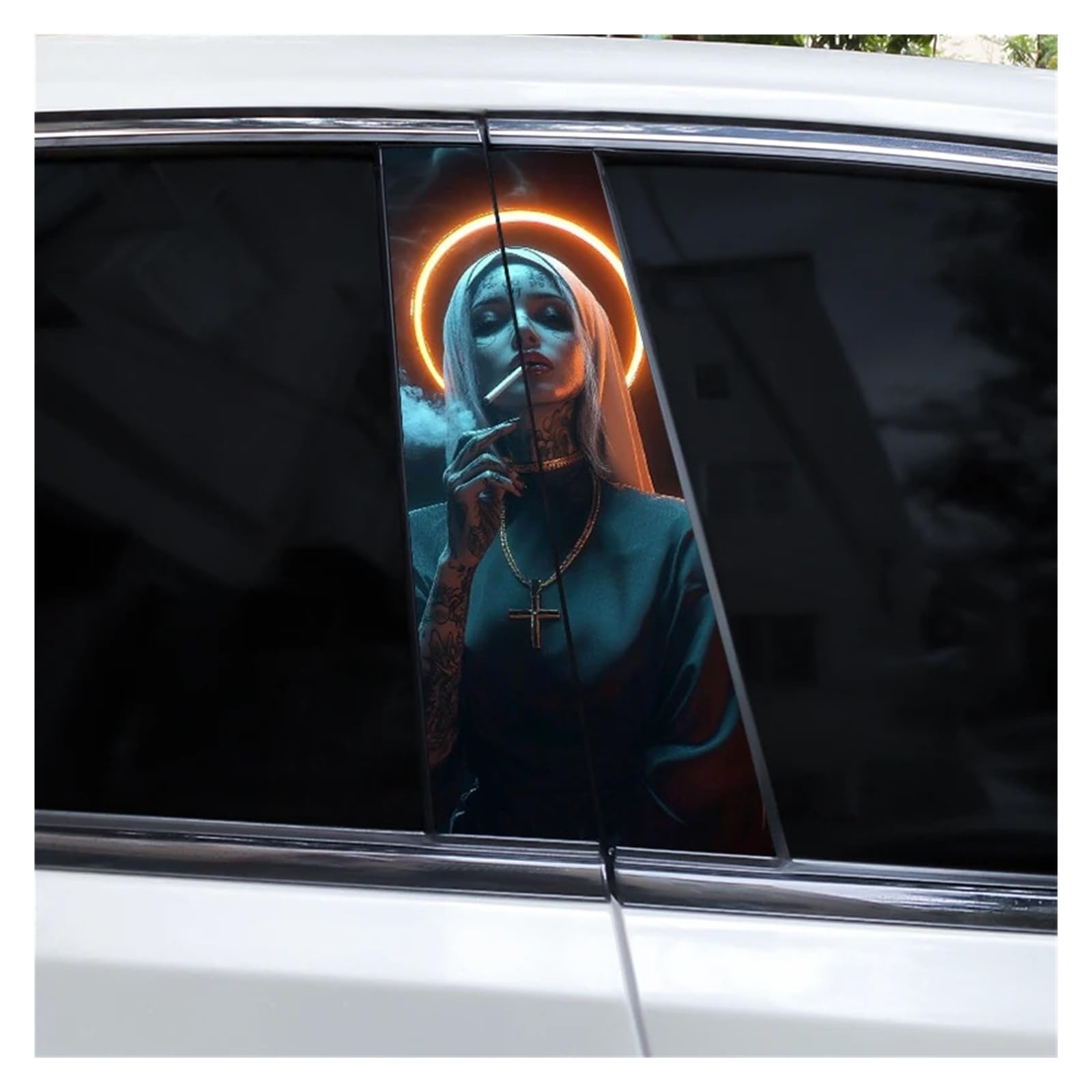Car Side Decals 2pcs Cross Nun Sticker Car Doorpost Decal Waterproof Sunscreen for B-Pillar Door Decoration(Style U)