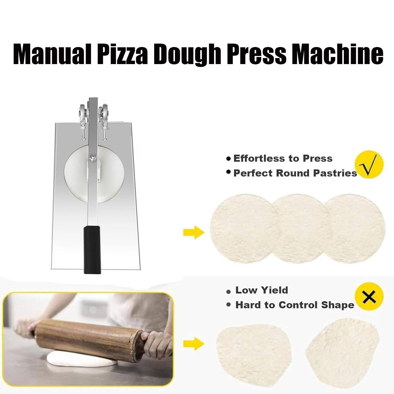 Gewerbliche Pizzabodenpresse, manuelle Pizzapresse, Verstellbarer Auslegerwinkel, 12–24 cm Antihaft-Druckplatte, für Pfannkuchen, Entenbrust, 18 cm