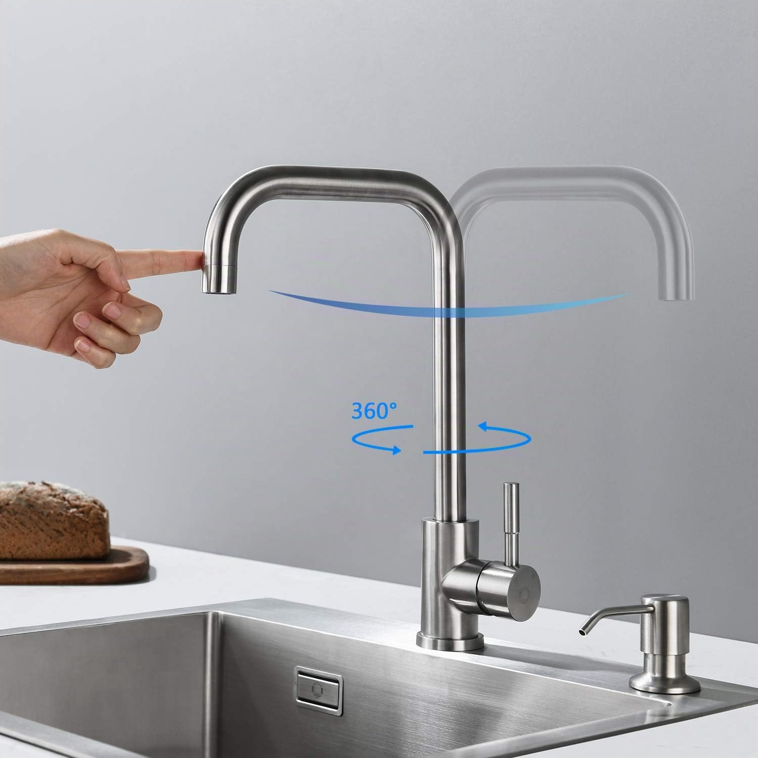 CECIPA Grifo Cocina con Caño Alto,Grifos Cocina Fregadero Giratorio 360°,Torneira Cozinha Agua Caliente y Fría de Acero Inoxidable 304,Resistente a la Corrosión Torneira monomando cozinha, Cepillado