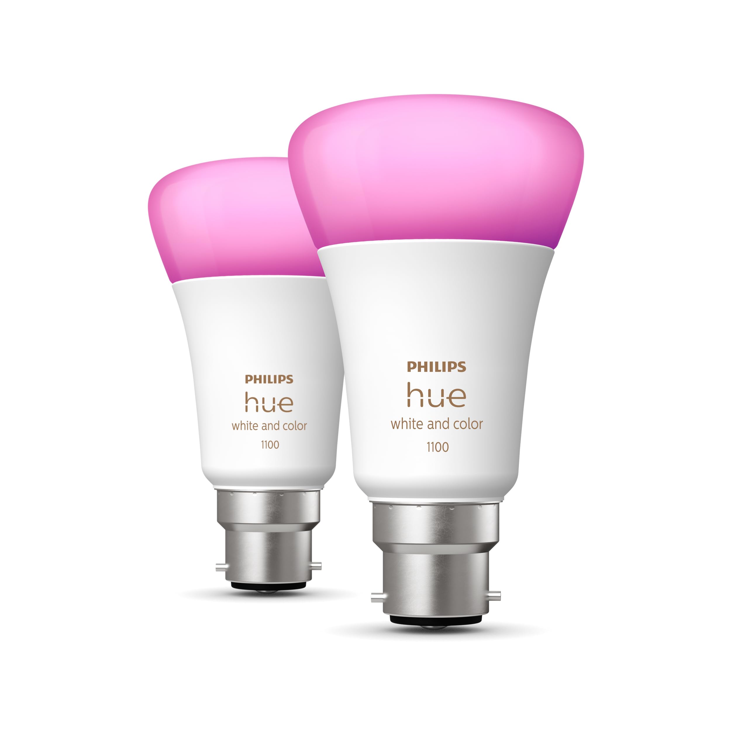 Philips Hue White & Color Ambiance, ampoule LED connectée B22, Equivalent 75W, 1100 lumen, Compatible Bluetooth, pack de 2, fonctionne avec Alexa, Google Assistant et Apple Homekit