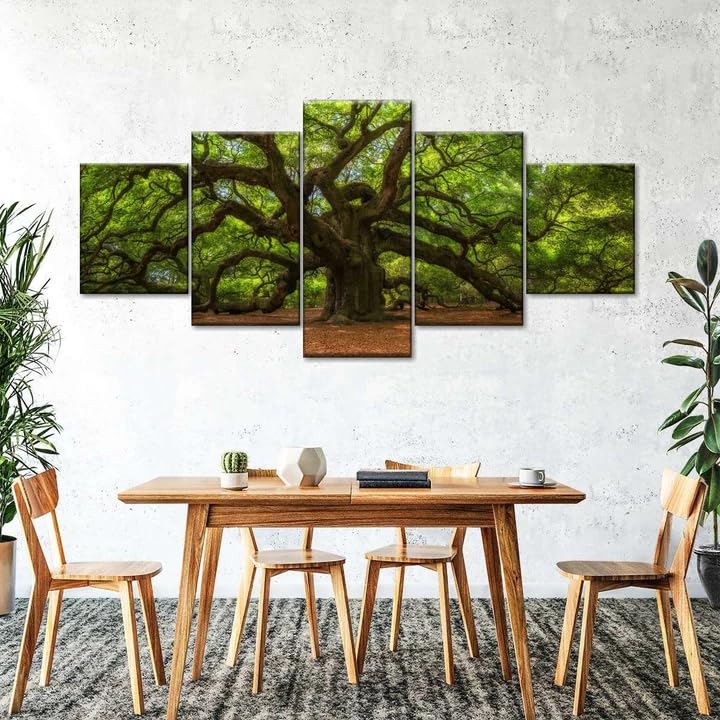 Poster mural salon toile decoration murale 5 parties chêne noueux pas cher 200x100