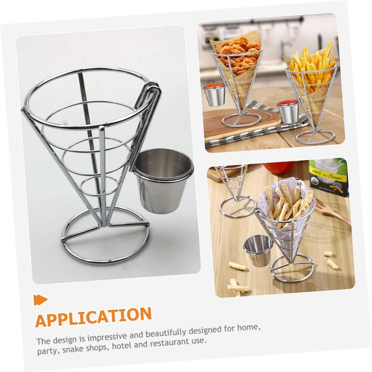 OUNONA 2Pcs Snack Display French Fries Holder Basket with Sauce Dippers for Parties Picnics and Home Use for Fried Foods Chips and More