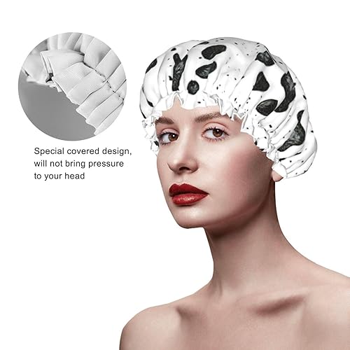 Miniatura 4 de WURTON Gorro de ducha con estampado de patas de perro, suave, reutilizable, doble capa impermeable, gorro de baño para mujer, transpirable,