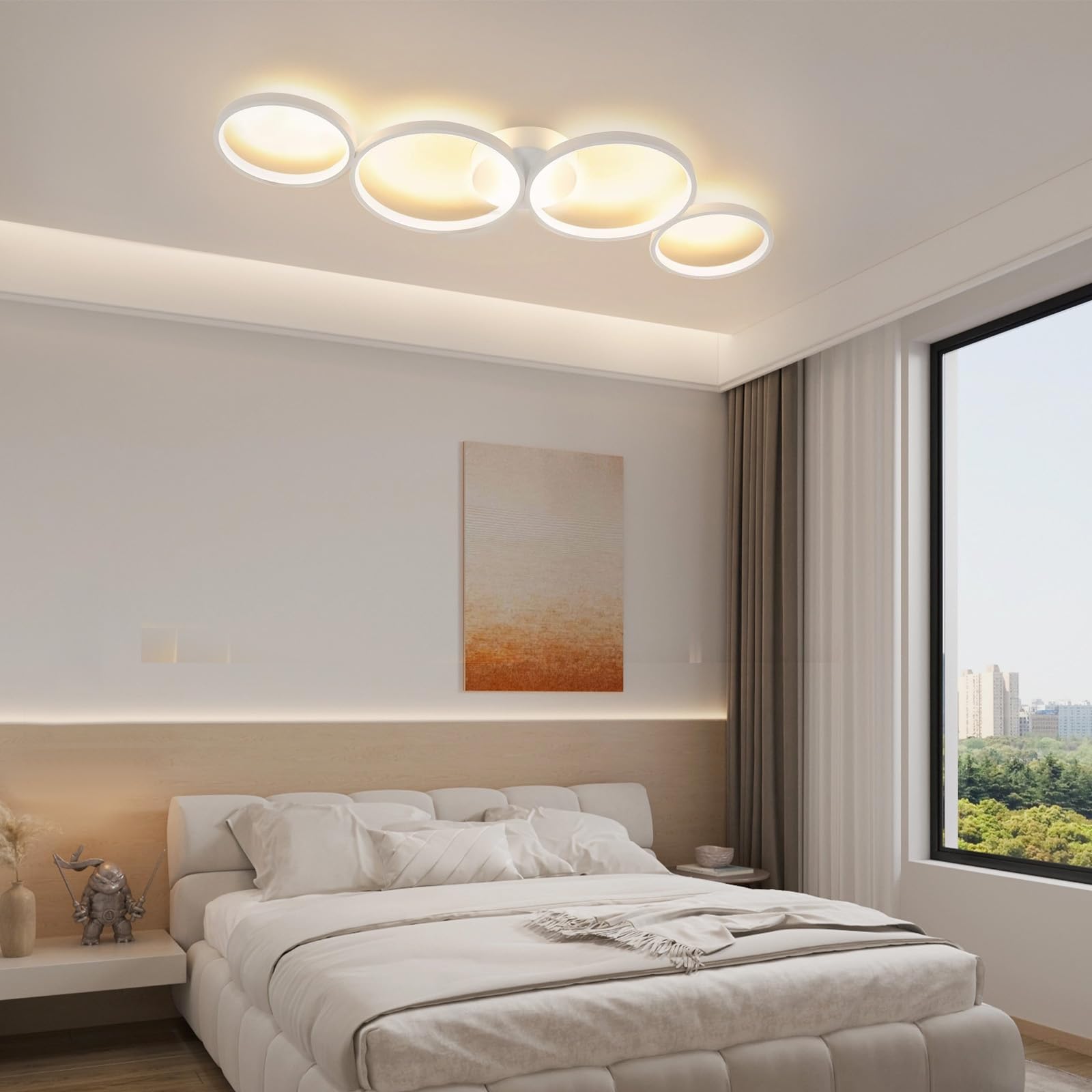 GBLY lampa sufitowa LED, nowoczesna, 4-punktowa, o wyglądzie pierścienia, 3000 K, ciepła biel, okrągła, 37 W, do salonu, z aluminium, do sypialni, salonu, korytarza, biura, gabinetu, 89 cm