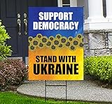 Stand With Ukraine Yard Sign - We Stand With Volodymyr Zelensky, Support Ukraine, Ukrainian Flag, Anti Trump Putin Sign with Metal H-Stake, VP14823 (Multicolor, 24' x 18', Single Sided)
