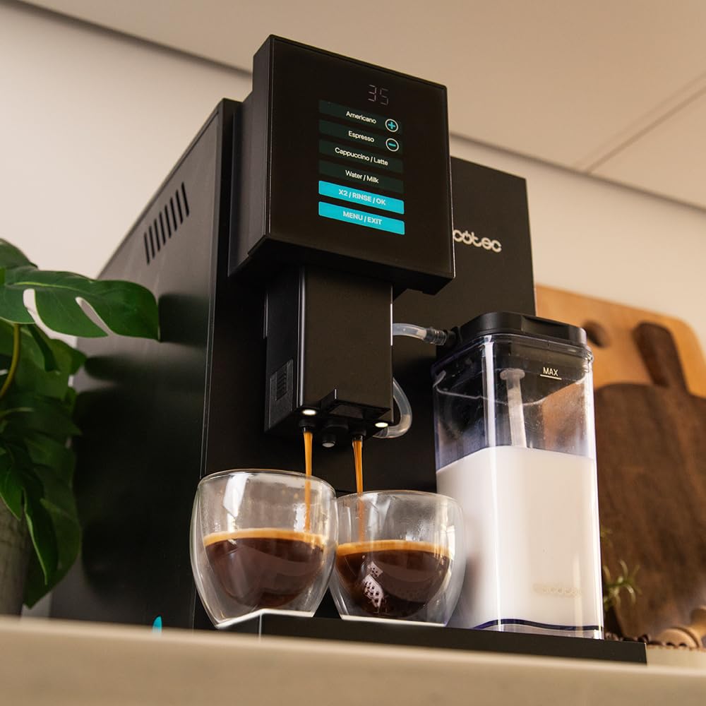 Cecotec Superautomatische Kaffeemaschine Cremmaet Compactccino Black, 19 Bar, Thermoblock-System, frisch gemahlene Bohnen mit Plug&Play, 150 g Kaffeebohnentank Mühle, 1,1 L Wassertank, 400 ml Milch