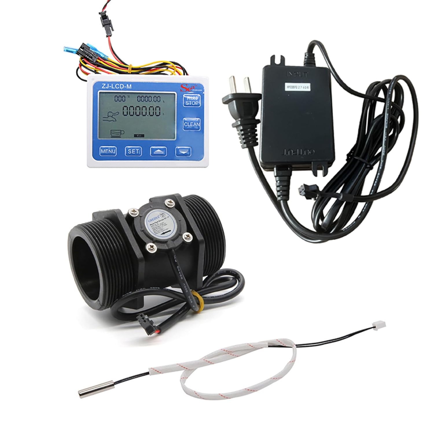 Digital LCD Display Quantitative Controller Water Control + 1" Hall Effect Flow Sensor Flowmeter + 1" Solenoid Valve N/C Normally Closed +24V Power