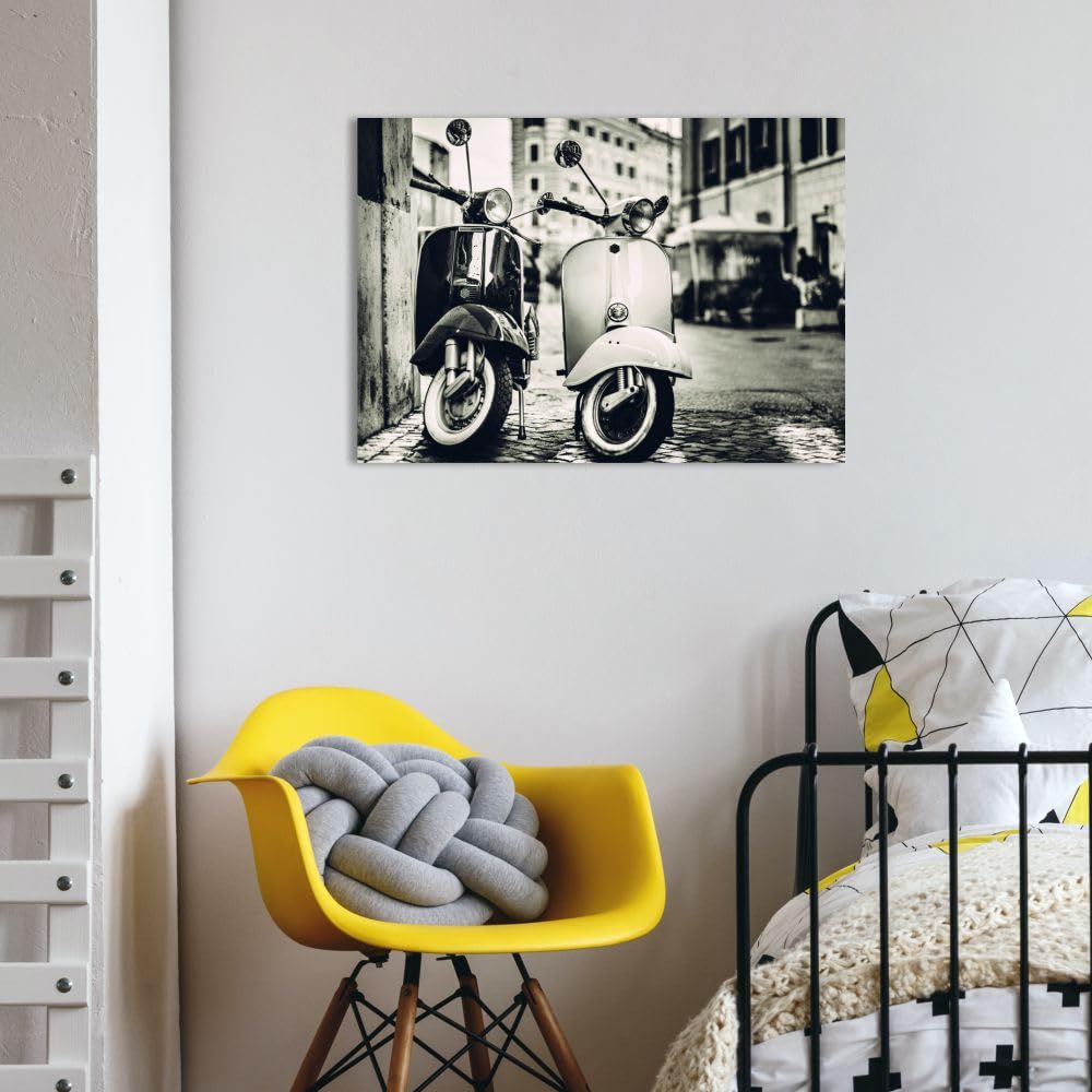 Quadri L&C ITALIA Vespa Vintage 3 - Quadro Moderno Soggiorno Salotto Cucina Camera Ufficio 70 x 50 Stampa su Tela Canvas da Parete Bianco Nero