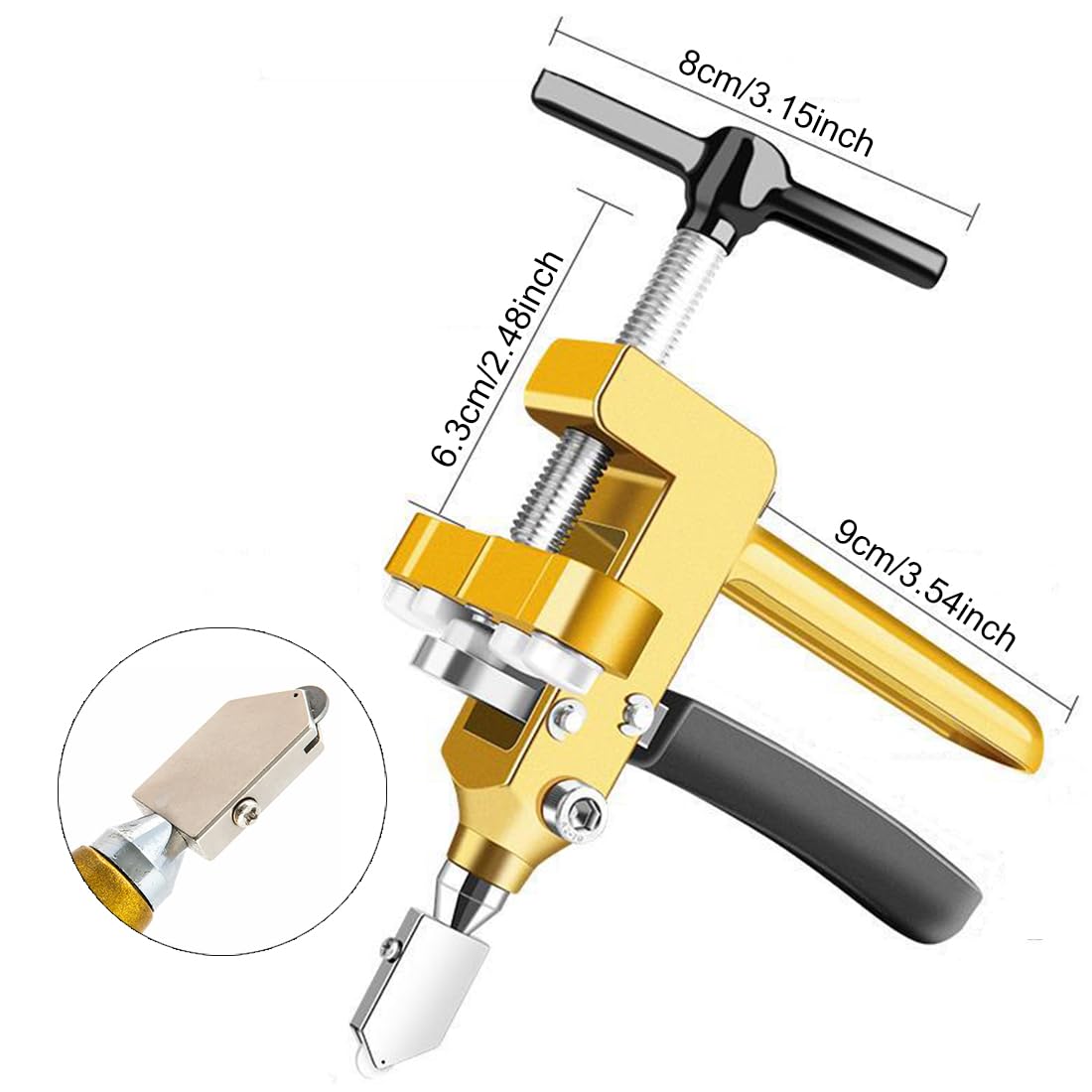 Cortador Manual de Azulejos y Cristal 2 en 1, Herramienta para Vidrio y Baldosas con Pinza de Separacion, Mango en T, Cabezales de Repuesto, Destornillador y Mini Metro