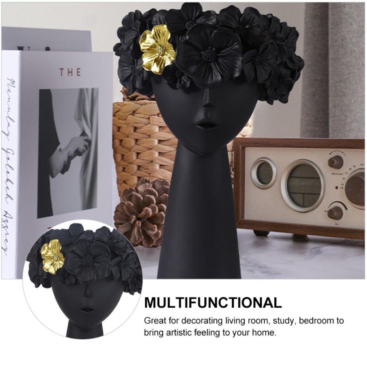 Vaso Decorativo in Resina Nero, Creativo e Artistico per Casa | Contenitore Mobile Antiscivolo, per Camera da Letto e Soggiorno, Accessorio Incluso