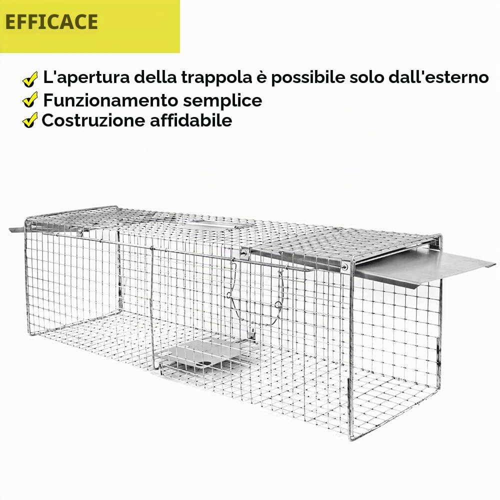 Gabbia Trappola per Animali Talpa Ratto Mouse Topo Nutria 102 x 29 x 31 cm Petigi
