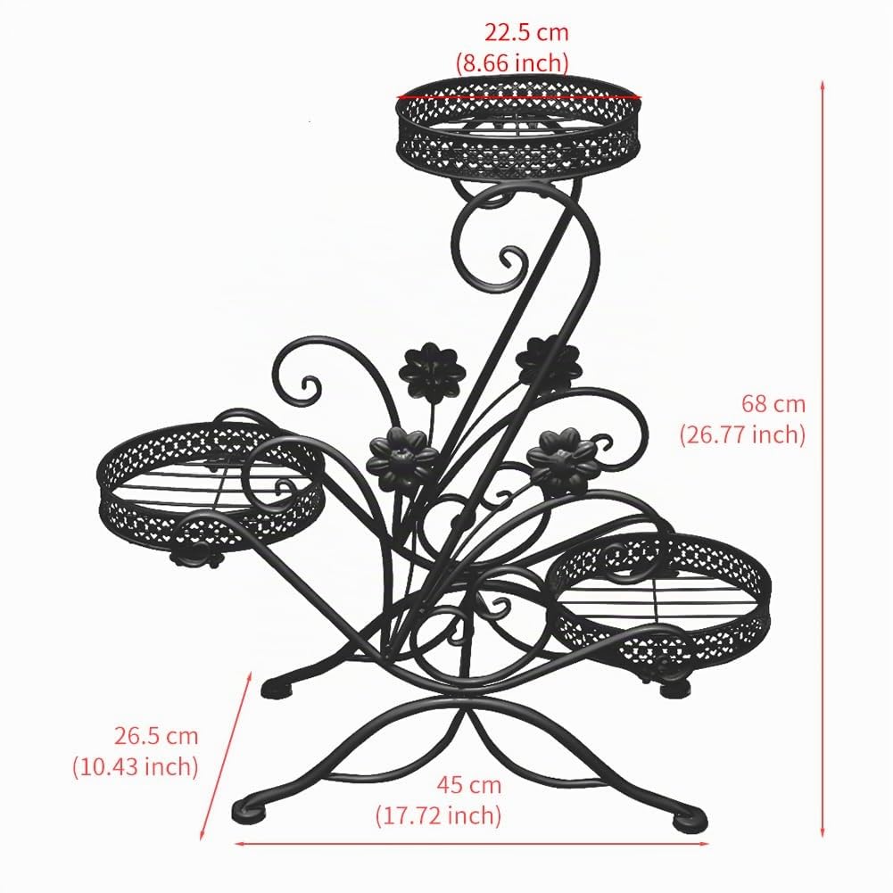 Supporto per Piante in Metallo,3 Livelli Supporto per Vaso,Scaffale per fiori,scaffale portavasi,stand per piante in ferro,supporto piante,Porta Piante per Interni,Esterni,Balcone,giardino