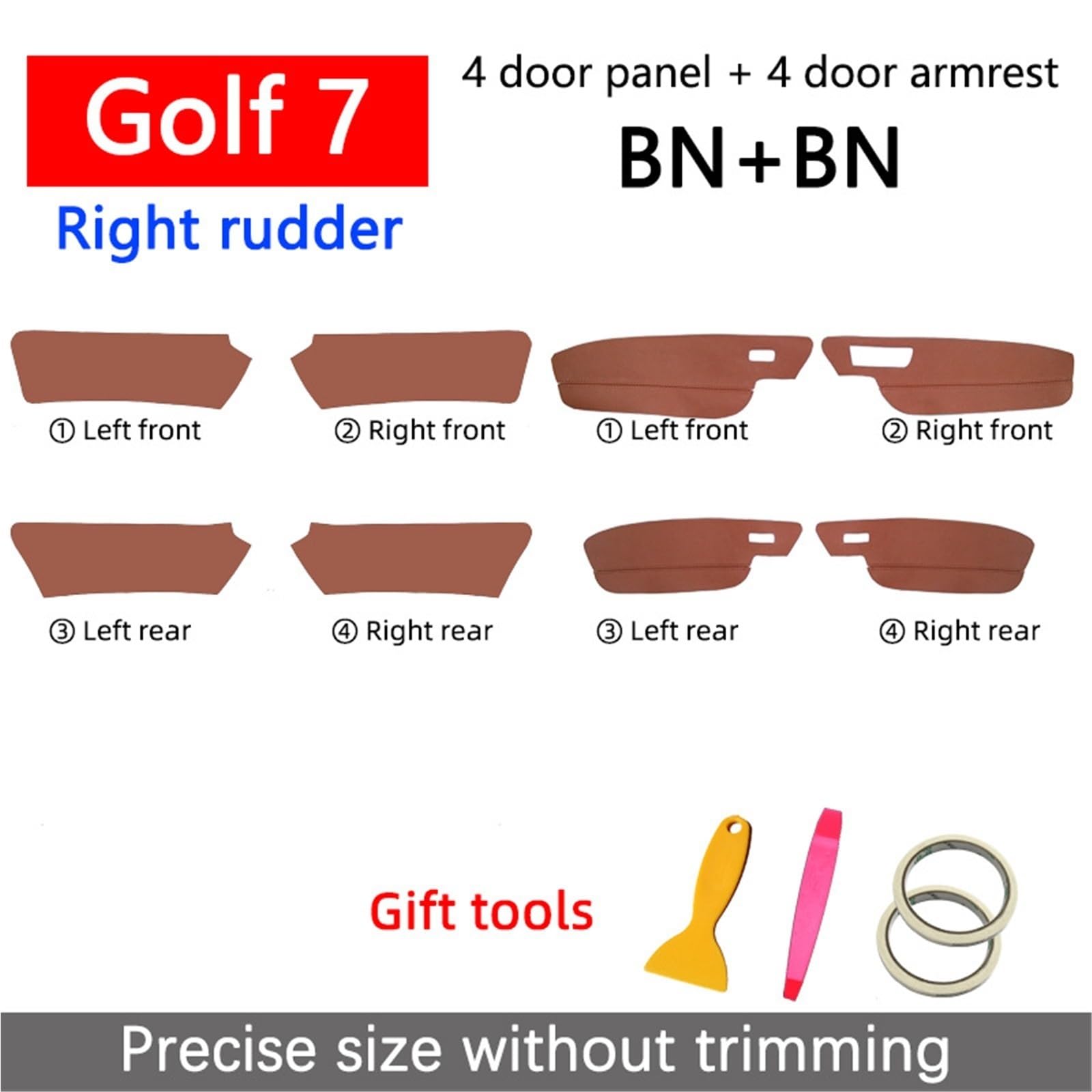 Naprawa podłokietnika drzwi łatka kompatybilna z Volkswagen Golf MK7 2014-2020 skórzany panel wewnętrzny nosić zestaw do odnawiania łez(Brown,Right rudder)