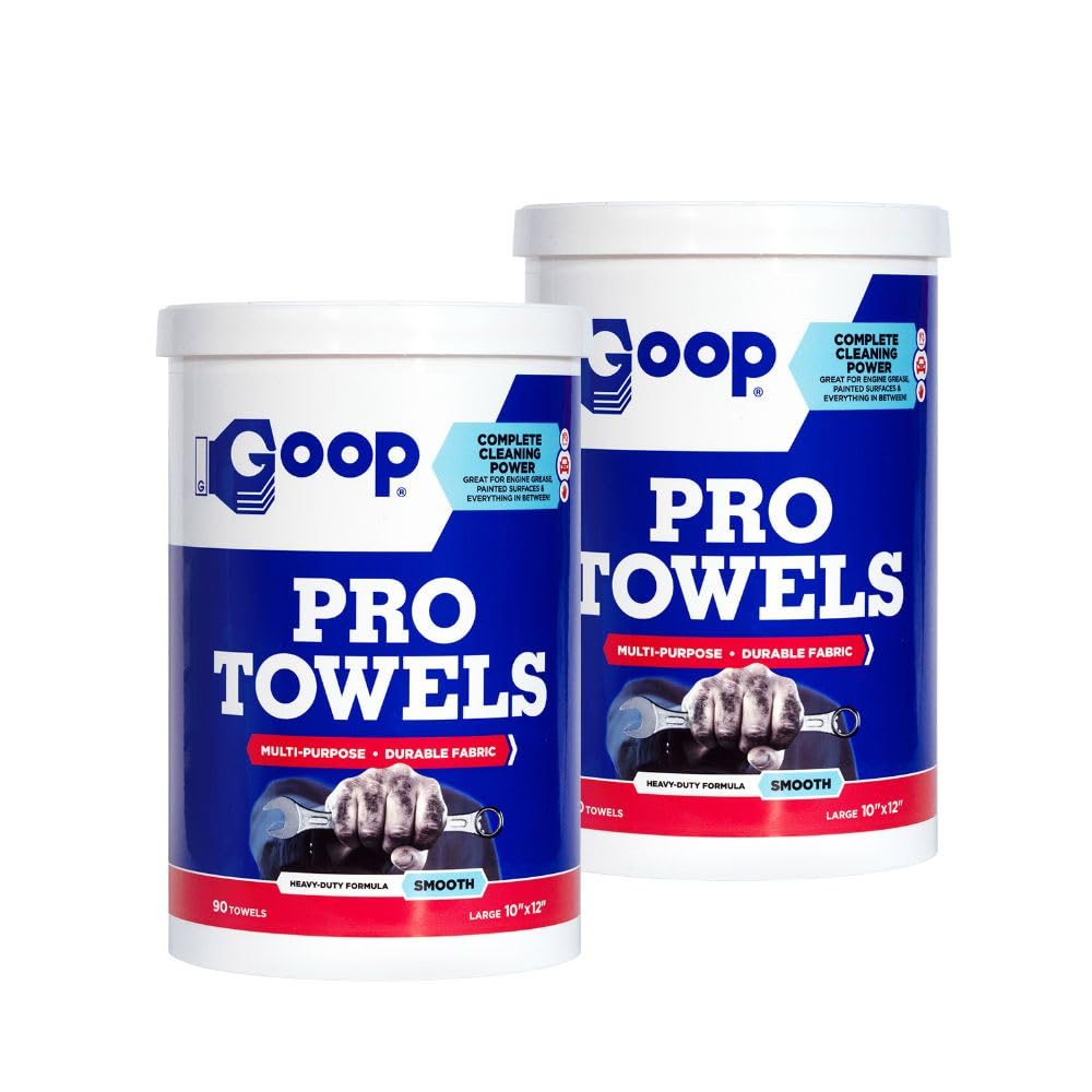 GOOP Multi-Purpose Waterless Hand Cleaner Towels - 90, 10" x 12" Towels (Pack of 2)