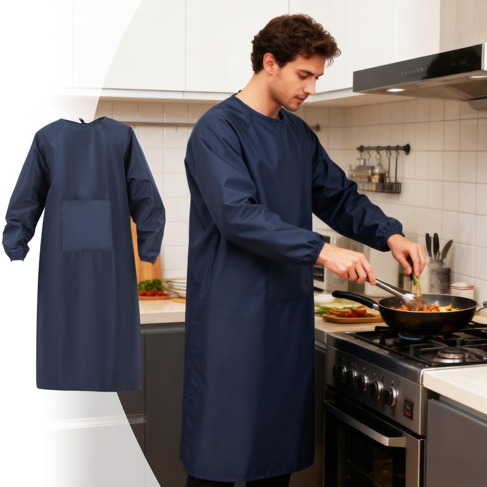 Hemobllo Delantal impermeable de manga larga con bolsillo, delantal de trabajo resistente al aceite, ideal para hornear, jardinería, cocina, limpieza, cuidado de mascotas, laboratorio y hogar, color