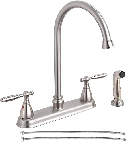 SHACO Grifo de cocina de acero inoxidable con rociador lateral, grifo de níquel cepillado para fregaderos de cocina, 3 agujeros o 4 agujeros, 2