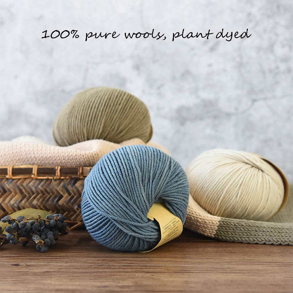 Bolas de Lana 200G Merino para Crochet y Tejido, teñido de Plantas, Medio Grueso de Lana Hilo,03