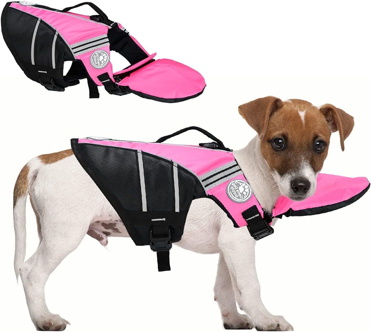 Podazz Chaleco Salvavidas para Perros Chaleco de Seguridad Reflectante Salvavidas para Mascotas Ajustable con asa Abrigo de flotación de Barbilla para Nadar, Surfear (Small)