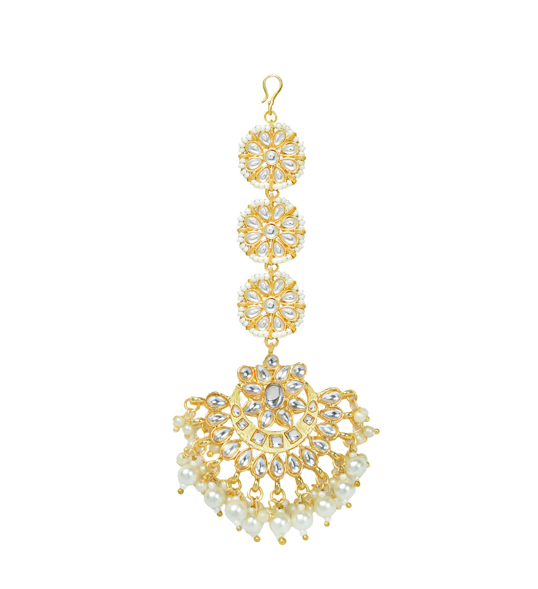 Kyoot Jewels 18K Gold Plated Alloy Jhoomar Style Mang Tika Traditional Pearls Kundan Studded Maang tikka for wedding Forehead jewellery Tikka for Women and Girls (Ethnic Gold) (B09RZM8XS8) Amazon Price History, Amazon Price Tracker