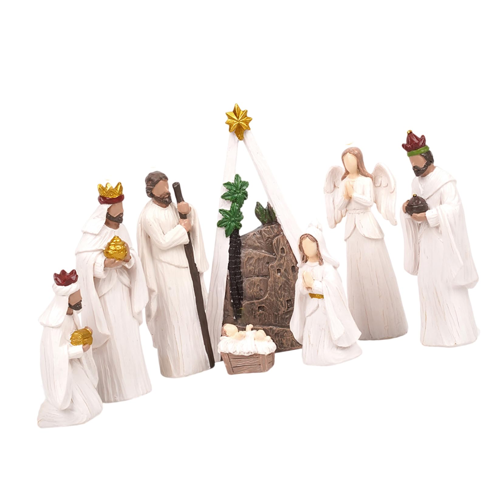 YROHGKPN Christmas Nativity Figurines Resins Scene Statue with Stable Holy Family Statue Table Centerpieces Home Decors Christmas Figurines