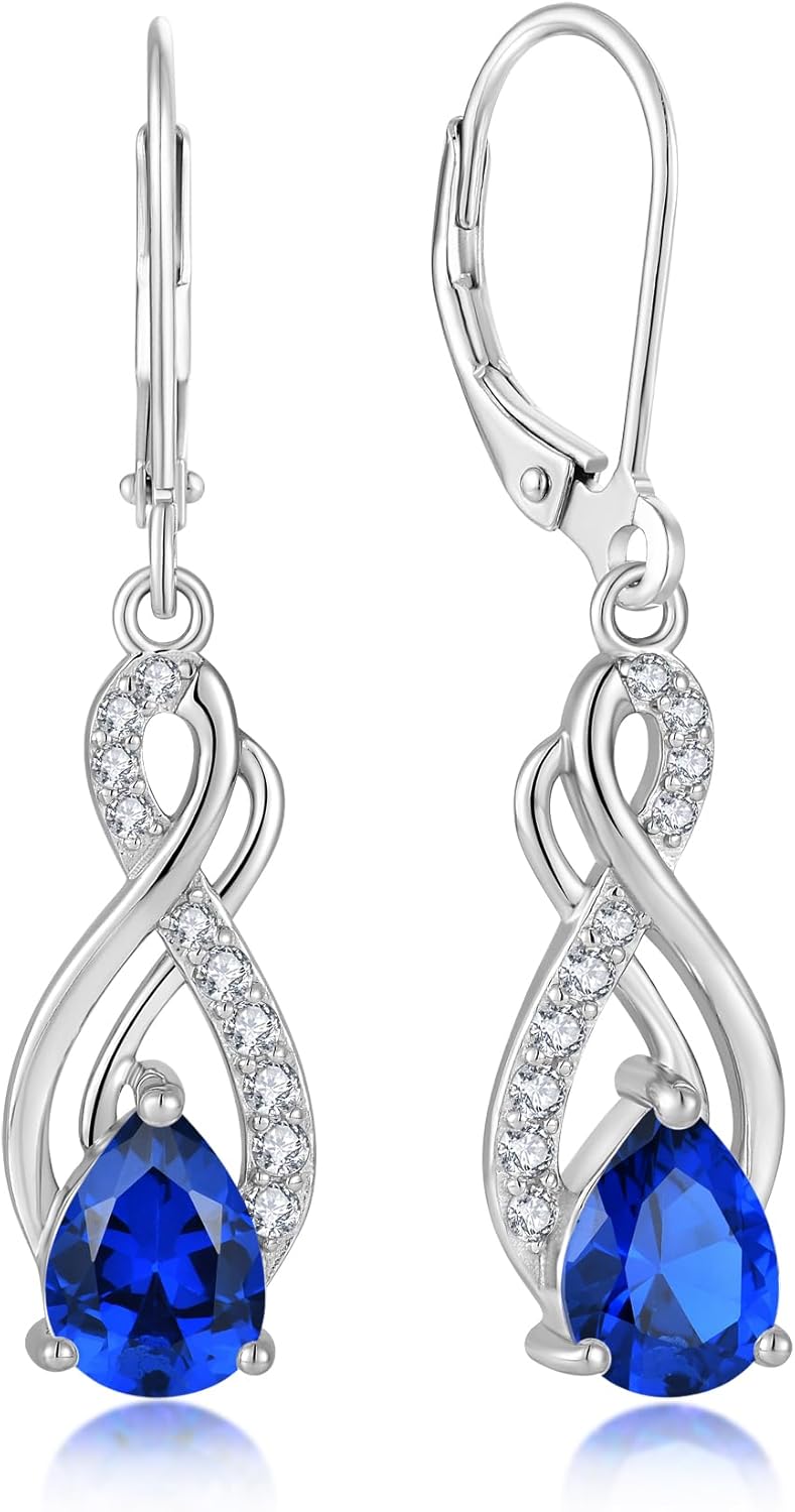 Infinity Love Birthstone Earrings for Women 925 Strling Silver 5A Cubic Zirconia Dangle Drop Leveback Earrings Jewelry Birthday Christmas Day Gifts for Her