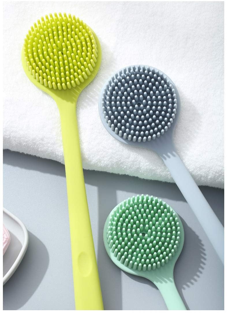 Glitzn Soft Silicone Back Scrubber Shower Bath Body Brush with Long Handle, BPA-Free, Hypoallergenic, Eco-Friendly, For Men and Women (Multicolor) 1