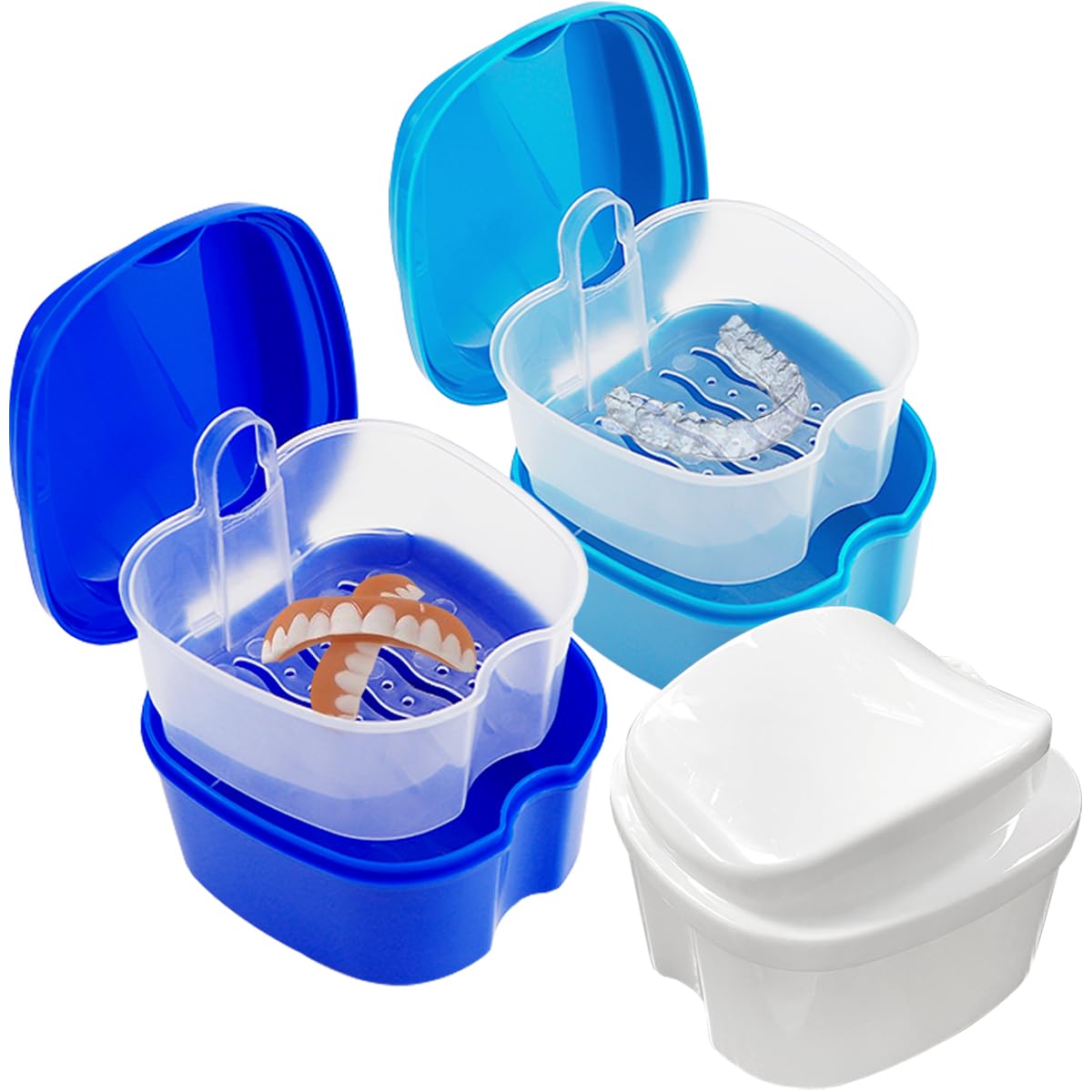 3Pcs Denture Case Retainer Bath Orthodontic Dental Retainer Box False Teeth Container for Storing Soaking Dentures Cleaning Box with Filter，3 Colors-image-45