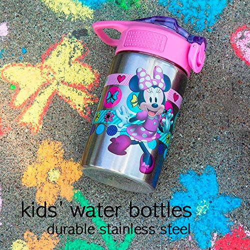 Image of Zak Designs Disney Minnie's Happy Helpers - Stainless Steel Water Bottle with One Hand Operation Action Lid and Built-in Carrying Loop, Kids Water Bottle with Straw Spout (15.5 oz, 18 /8, BPA Free)