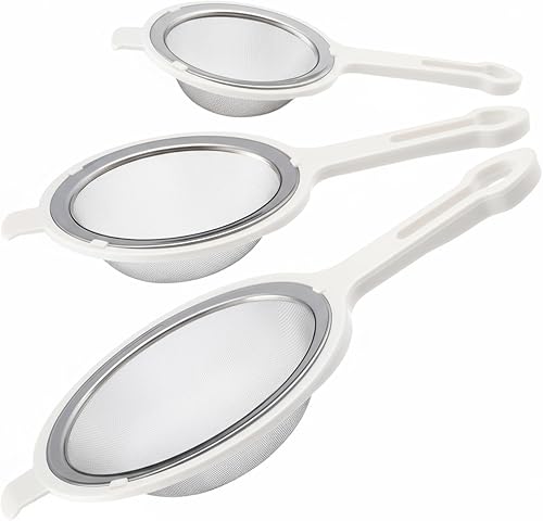Miniatura 8 de LemonRoad Juego de 3 filtros de malla de acero inoxidable 304 filtros de malla fina con asas ergonómicas y orejas colgantes para filtro de aceite,
