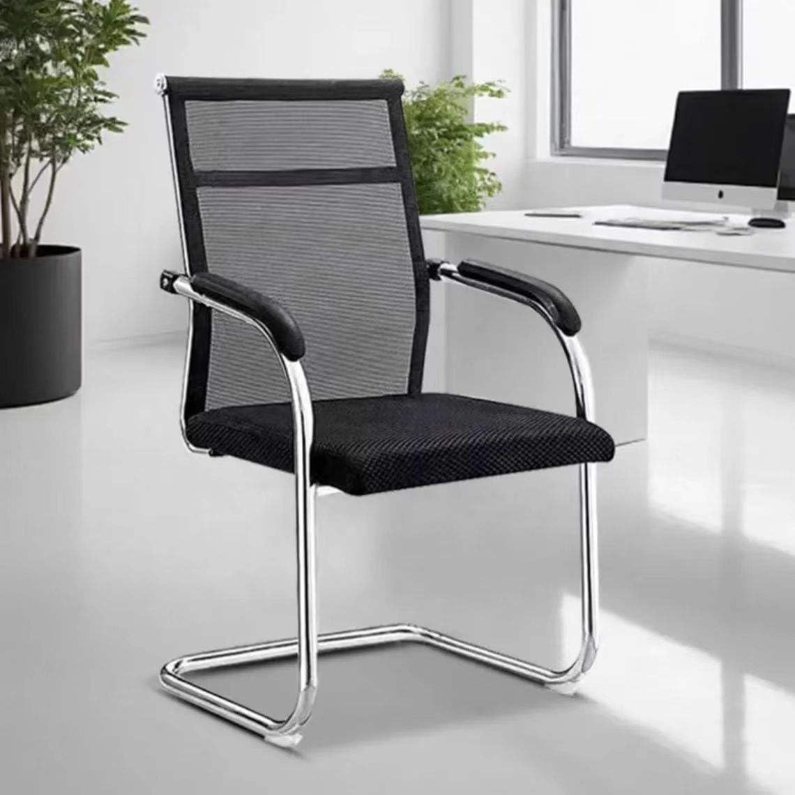 TOBY Mid Back Mesh Visitor Chair for Office | Cantilever Metal Frame Guest with Armrest & Cushion Seat | Modern Office Waiting Room (Black)-picture-11