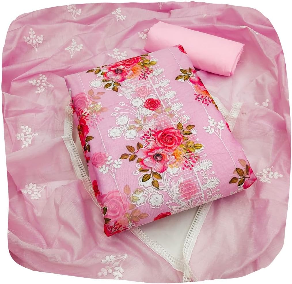 Women's Exclusive Orgenza With Heavy Embroidery Work Unstitched Dress Material (R Pink)