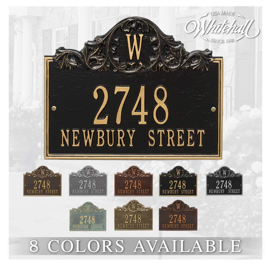 Personalized Cast Metal Address plaque - The Acanthus Monogram Plaque. Display your address and street name. Custom house number sign. Wall Mounted