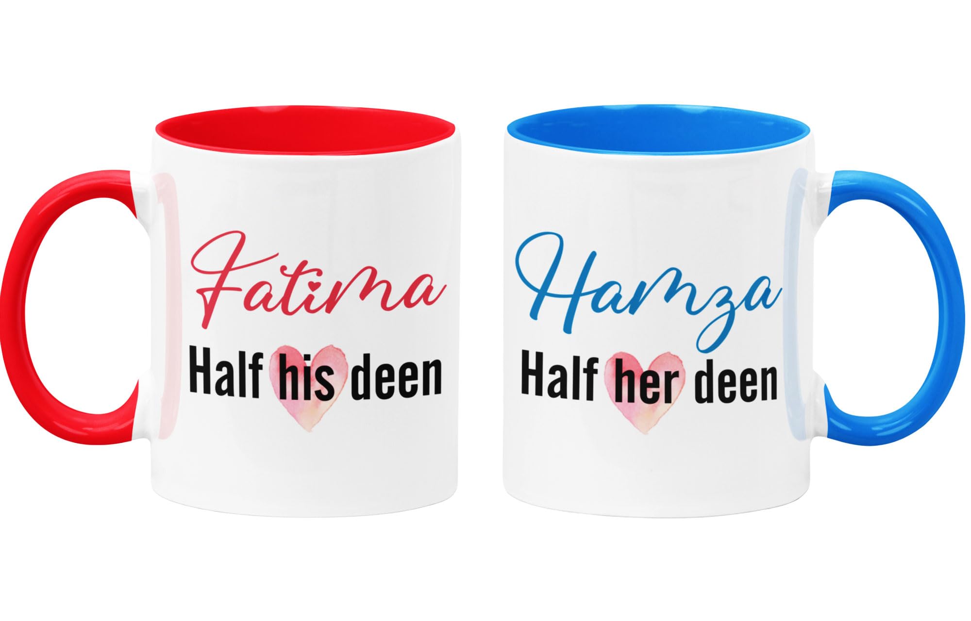 JR Decal Personalised Half Her & His Deen Couple Mugs – Islamic Matching Coffee Mug Set – Muslim Couples Gift — image 1