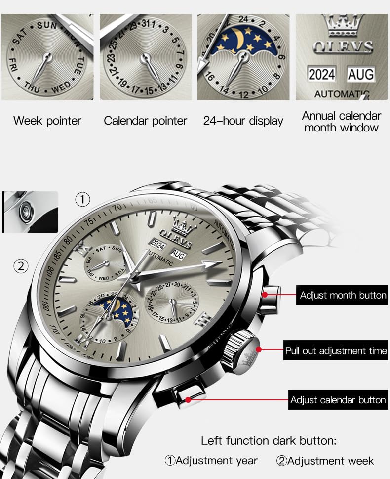 Image of OLEVS Mens Automatic Watches Skeleton Mechanical Self Winding Luxury Fashion Dress Wrist Watch Luminous Waterproof